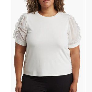 Carmen Marc Valvo Couture Ruffle Trim Top White 1X